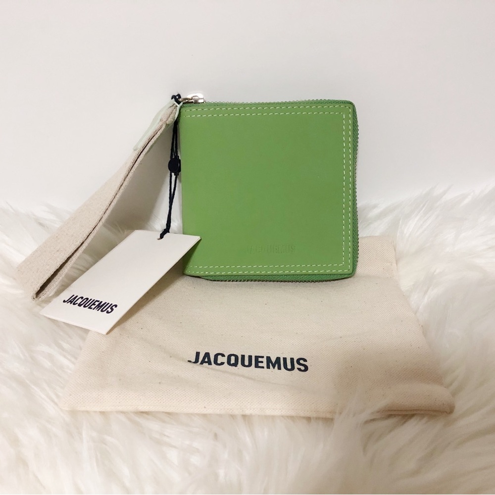 🌸New Authentic Jacquemus Green Leather Le Le Carre Rond Wallet